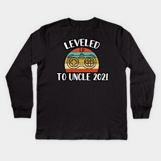 Leveled Up To Uncle 2021 - Pregnancy Announcement New Uncle Retro Sunset - Funny Maternity Gift For Gamer Lover Kids Long Sleeve T-Shirt